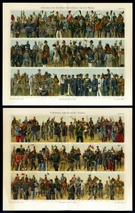 2 original Farb-Lithographien Tafeln 1905 Diverse Uniformen (1) mit Beschreibung - Bild 1 von 8