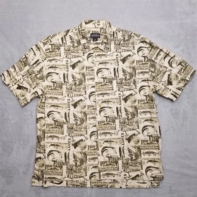 Woolrich Shirt Mens Extra Large Beige Linen Blend Short Sleeve Fish Camp Button - Image 1 of 4