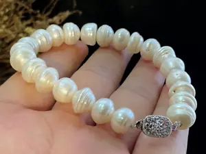 2pcs 12mm South Sea Genuine White Baroque Pearl Bracelet 7.5 Inch - Picture 1 of 8