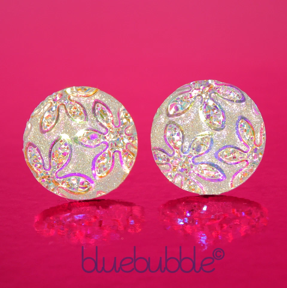 FUNKY 14mm CRYSTAL STYLE GLITTER EARRINGS WEDDING BRIDE BRIDESMAID PROM VTG GIFT - Image 1 of 1