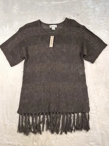 Ariat Brown Loose Knit Woven Fringe Hem Western Boho Pullover Poncho Womens S - Picture 1 of 8