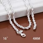 Fashion Silver Plated 4Mm Rope Chain Men's Women's Necklace 16" 18" 20" 22" 24"