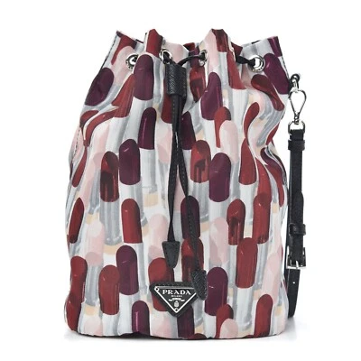 PRADA 1NE369 Re-Nylon Pouch Tessuto Lipstick Bucket Bag Safiano Leather Strap - Image 1 of 4