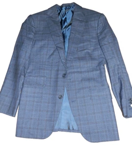 Thom Sweeney Navy Blue Check Wool Blend Jacket Size 38''C - Picture 1 of 3