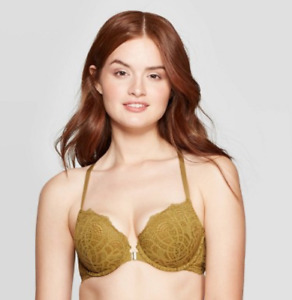 Women's Underwired Racerback Push Up Bra, Front Clasp - Auden - Olive -34A -S594