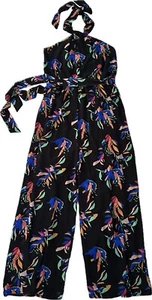 Nine West Womens Sz M Twist Front Halter Jumpsuit Black Tropical Shear Print - Picture 1 of 10