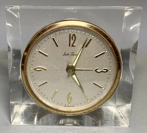 Vintage Seth Thomas Mechanical Wind Up Acrylic Lucite Alarm Clock Glow Dial * Cover