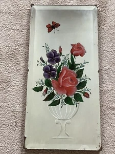 Heavy Original Antique Victorian Reverse Painted Rose Floral Wall Mirror - Picture 1 of 6