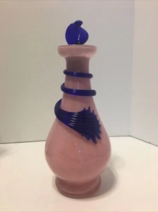 Murano Vintage Dekanter - Parfum Flakon Lavorazione rosa appliziertes Kobaltband - Bild 1 von 12