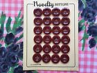 Card of 24 vintage 40's, 50's 13mm round blackcurrant, burgundy plastic buttons