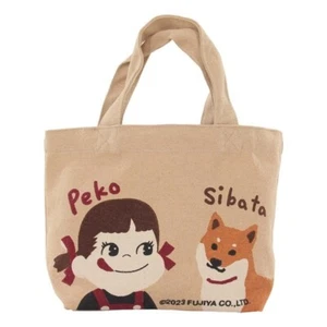 Tote Bag with inside pocket - Shiba Inu and Peko - Beige 100% Cotton Japan - Picture 1 of 6