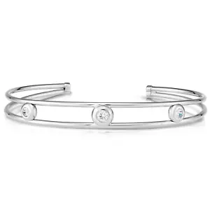 925 Solid Sterling Silver Cubic Zirconia Bezel Three Stones Cuff Bracelet - Picture 1 of 3