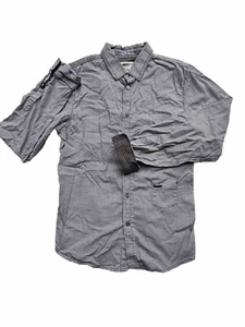 DieSel-co Mens White with GrayStripes Button Down Dress Shirt Size L Gingham - Picture 1 of 15