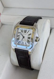 Cartier Santos 100 Ref 2878 Automatic Midsize Stainless Steel Brown Leather - Picture 1 of 16