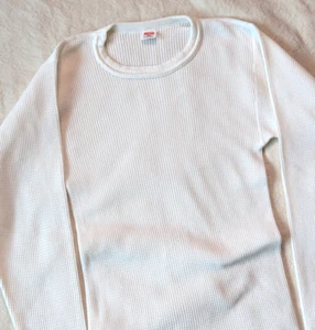 T-shirt Hanes vintage anni 70 bianca waffle maglia misto cotone termico strato base media USA - Foto 1 di 9