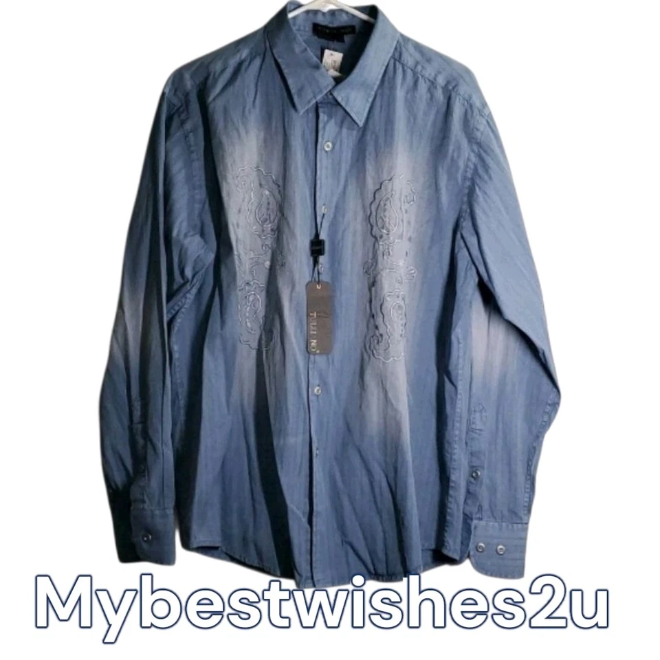 Рубашка Tulliano мужская размер большой на пуговицах 100% хлопок вышитая вестерн - Изображение 1 из 4