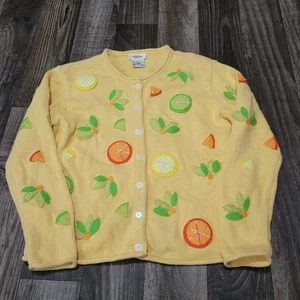 Talbots Vintage Size Medium Cardigan Lemons/Limes/Citrus Long Sleeve - Picture 1 of 12