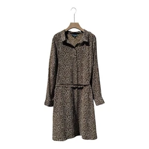 ModCloth Brown Leopard Print Shirt Mini Dress Sz XL Belt Tie Chiffon Indie Boho - Picture 1 of 18