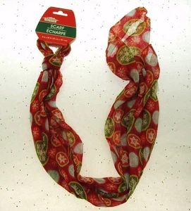 Holiday Scarf ~ Snow Flakes on Red ~ Seasonal ~ Light Weight - Picture 1 of 5