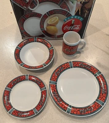 Coca Cola-Gibson-16 Pc.Dinnerware Set-Service For Four.One Cup Has Been Repaired - Image 1 of 4