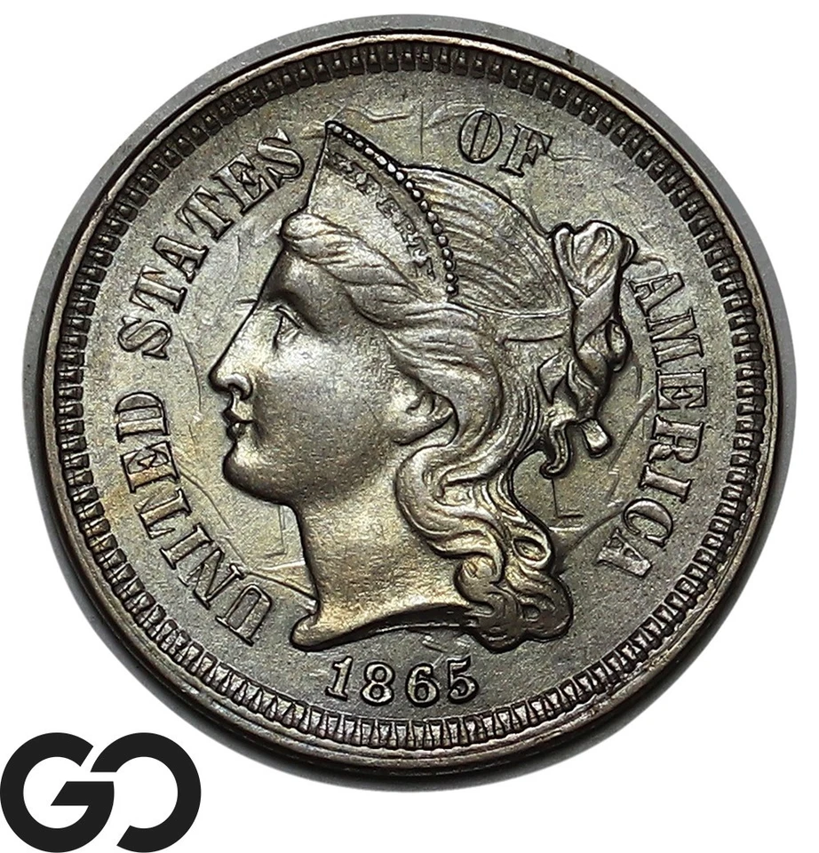 1865 Three Cent Piece Nickel, Nice Luster, Choice BU++, Tough Type! - Image 1 of 3