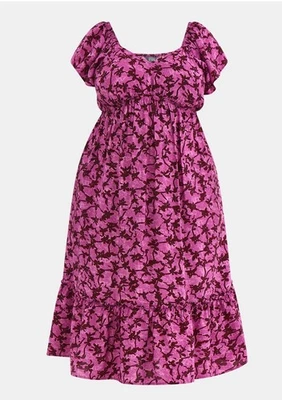 Vestido Terra & Sky Feminino 4X Manga Flutter Midi Floral Orquídea Camponesa NOVO - Imagem 1 de 4