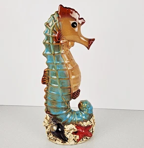 Seahorse Figurine Sculpture Ceramic 15" Shell Starfish Ocean Theme Sea Horse - Picture 1 of 11