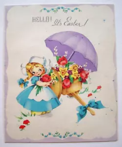 Dutch girl with flower cart vintage Easter greeting card *TT15 - Picture 1 of 3