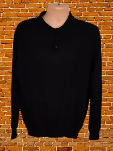 JAEGER BLACK KNIT JUMPER XL XLARGE PURE MERINO WOOL MENS COLLARED PULLOVER TOP - Picture 1 of 4