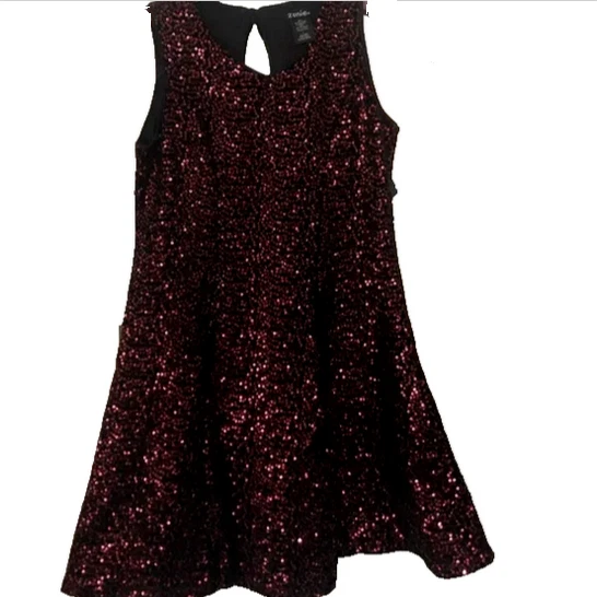 Zunie Girl's Crew Neck Maxi Dress Burg/Black 10