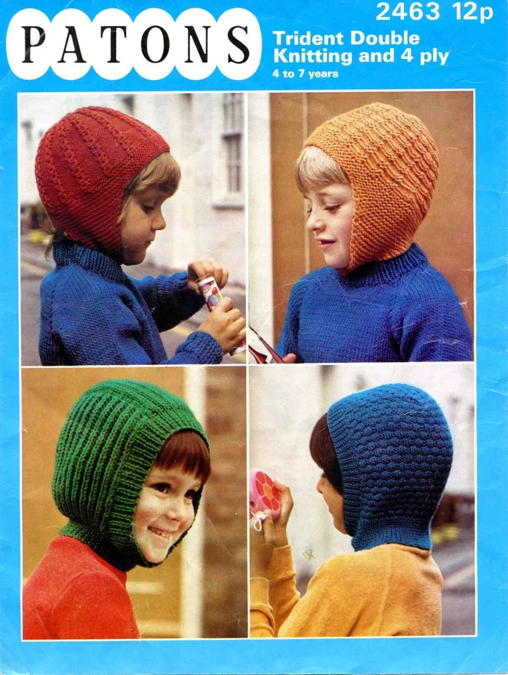 Child Helmet Hat - 4 to 7 years - Patons DK/4 ply 2463 knitting pattern PRINT - Image 1 of 2