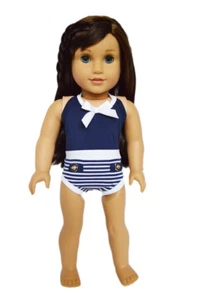 Doll Clothes 18" Bathing Suit Navy White One-piece Fits American Girl Dolls - Picture 1 of 2