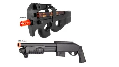 DOUBLE EAGLE 2-Guns Special: 1 Well D90F P90 Battery Powered Airsoft Gun + 1 DE M401 Shotgun