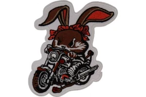 CUTE MEAN RABBIT ON MOTORCYCLE EMBROIDERED IRON ON PATCH **FREE SHIPPING** - Picture 1 of 1