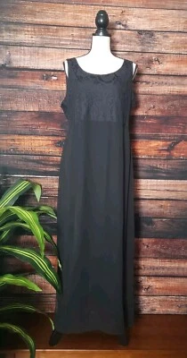 Midnight Velvet Dress Size 14 Black Maxi Sheer Overlay Lined Lace Bodice Womens - Image 1 of 4