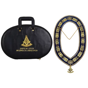 Custom Masonic Hand Embroidered Past Master Chain Collar Case With Chain Collar - Picture 1 of 8