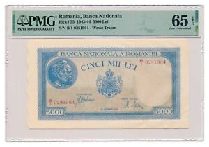 ROMANIA banknote 5000 Lei 1943 PMG MS 65 EPQ Gem Uncirculated
