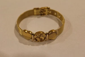 Gold Tone Stainless Steel Mesh Charm Bracelet Buckled Band with 3 charms - Picture 1 of 12