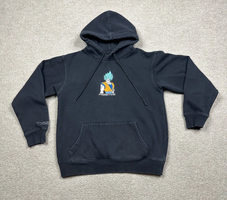 Dragon Ball Super x Primitive 连帽衫青少年 L 码黑色 Goku Super Saiyan 滑冰鞋 — 第 1/4 张图片