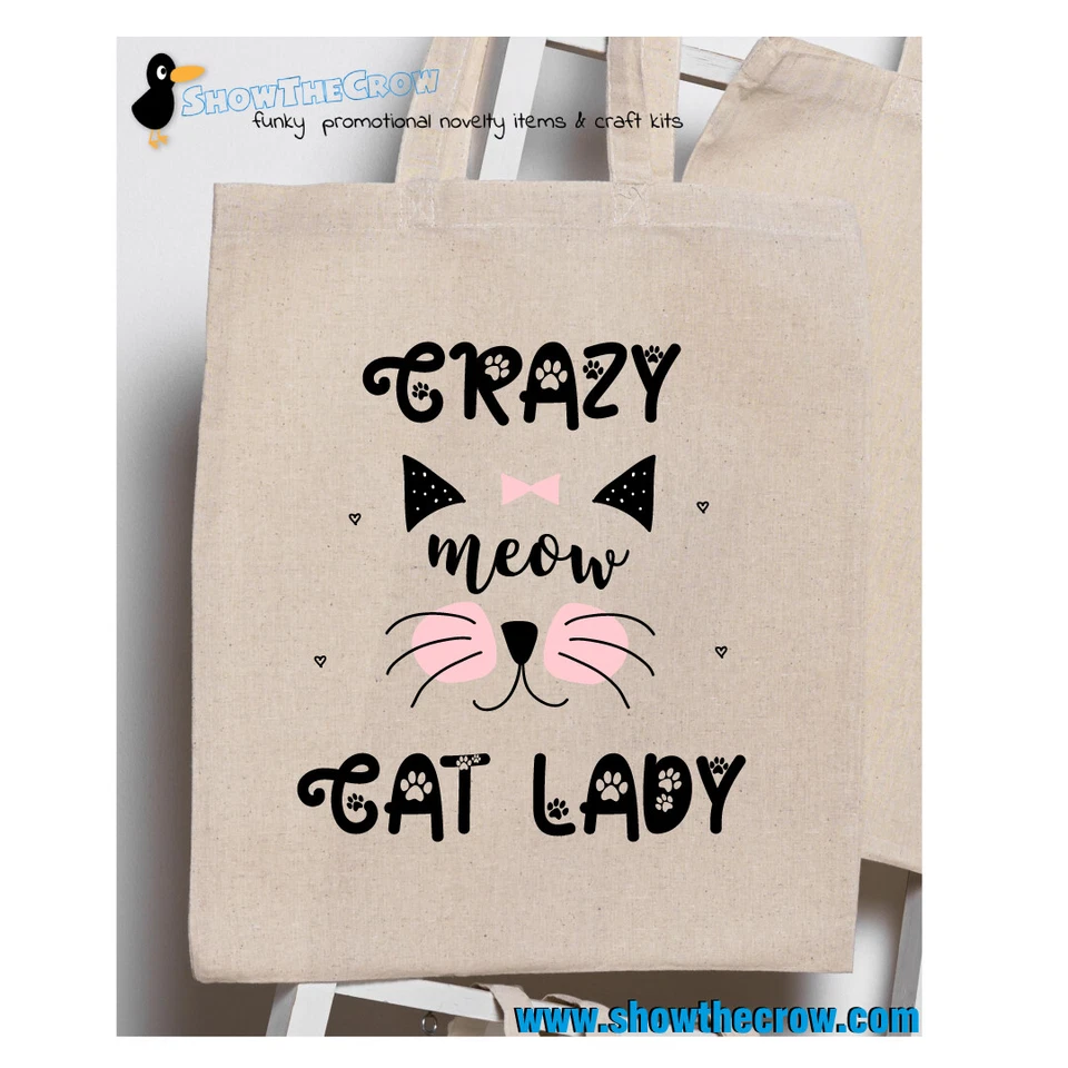 SHIOWTHECROW.COM "Crazy Cat Lady" 100% Premium Cotton Tote Gift Shoppers Bag