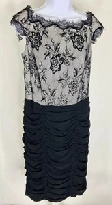 Abito da cocktail donna Tadashi Shoji senza maniche in pizzo nero e beige taglia 8 - Foto 1 di 7