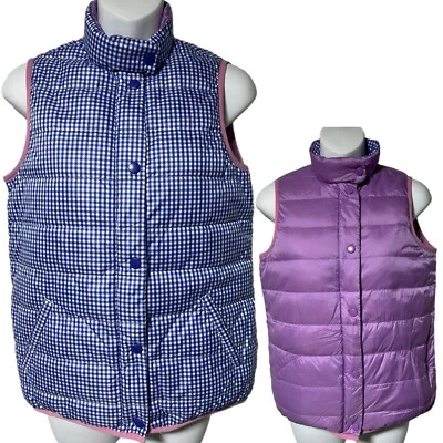 Colete acolchoado J. McLaughlin azul Gingham rosa lavanda reversível XS embalável - Imagem 1 de 4