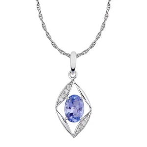 10k White Gold Genuine Oval Tanzanite and Diamond Pendant Necklace - Picture 1 of 5