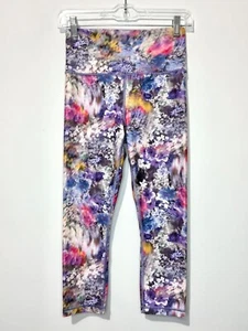 Athleta Elation Capri Leggings Damen XS lila gelb weiß Blumen Tasche Logo - Bild 1 von 8