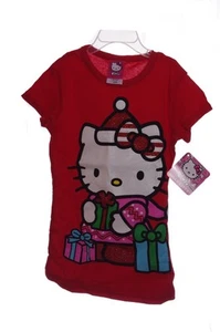 Niñas Sanrio Hello Kitty Rojo Brillo Regalo de Navidad SS Camiseta 6 6X 7 8 NUEVA - Imagen 1 de 1