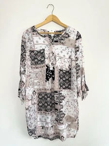 Abito camicia corta tunica manica 3/4 floreale FIG & FLOWER donna tg M cravatte manica - Foto 1 di 14