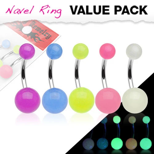 Anillos de ombligo ombligo de acero quirúrgico con bola que brillan en la oscuridad de 5 piezas Foto 1 de 1