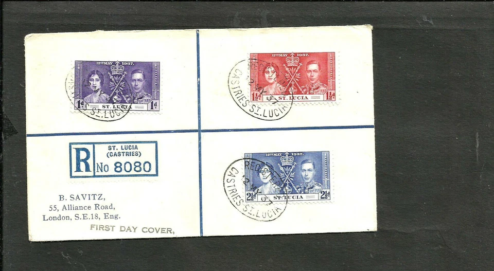 BRTISH ST LUCIA REGISTERED FDC, 1937 - Image 1 of 2