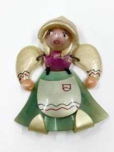 Coro Zöpfe 1940er Nylon Zelluloid Plexiglas Gelenk Brosche Holländisches Mädchen Anstecknadel - Bild 1 von 7