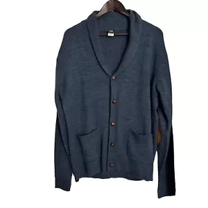 Vintage Haband Herren große Strickjacke Ellenbogen Patches Schalkragen Grandpacore blau - Bild 1 von 9